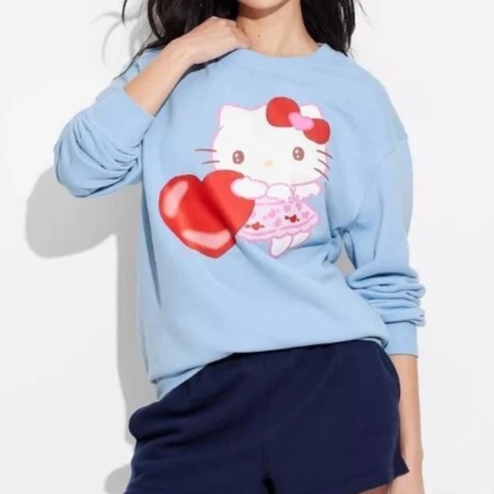 Hello Kitty Holding A Heart On Back HELLO KITTY Blue Ribbed So Soft Sweatshirt